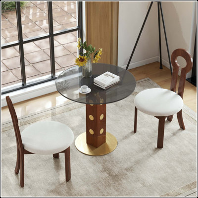 Table de salle à manger ronde 33,5 "moderne en verre trempé avec base dorée