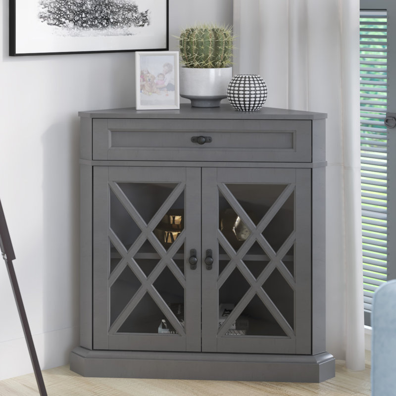 Armoire d'appoint en coin 31,5 po avec portes en verre Janicki , Gris antique