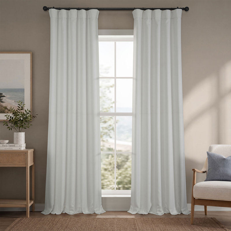 Ottis Faux Linen Room Darkening Curtain Panel, Birch, 50" W x 96" L