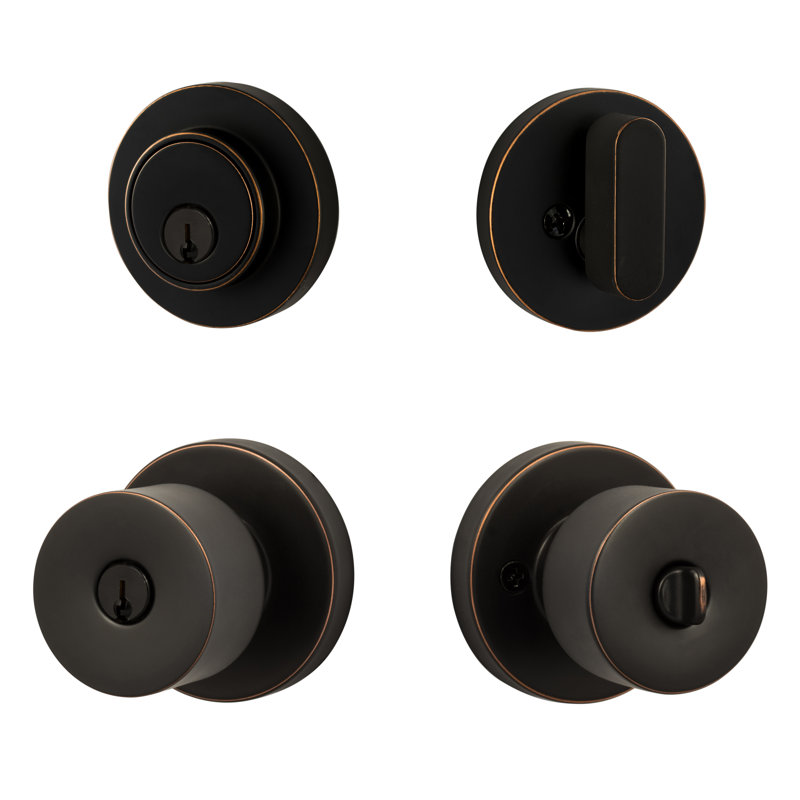 Bergen Round Entry Knobset with Modern Deadbolt, Vintage Bronze