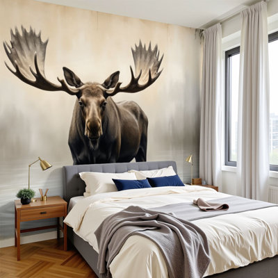 Peel and Stick Wallpaper Woodland Animal Elk Bear Vintage Painting Rustic Farmhouse Moose Wall Murals 100"H x 144"W Removable PVC Wall Paper Self-Adhesive Wall Decor for Bedroom Living Room Home Office