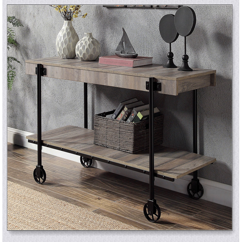 Industrial Style 1pc Sofa Table Natural Tone Slat Design Console Table Open Bottom