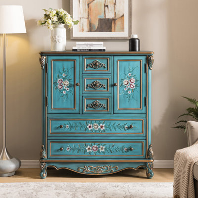 Commodes et commodes rectangulaires bleues en bois massif