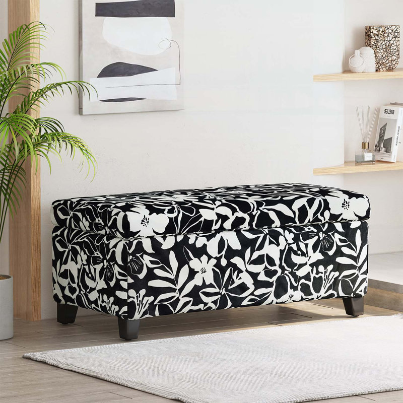 Storage Bench with Floral Patterned Fabric