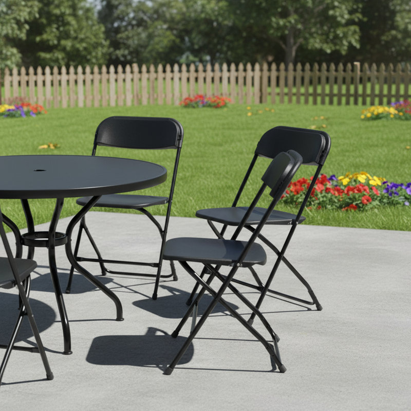 Ensemble de quatre chaises de salle à manger pliantes empilables en métal noir