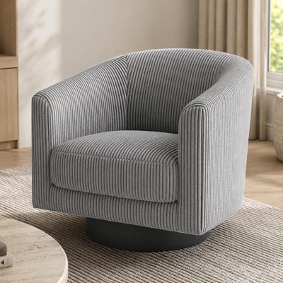 Fauteuil pivotant à 360°, fauteuil tonneau en velours côtelé