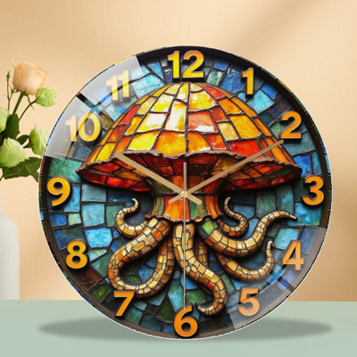 Stained Glass Jellyfish Wall Clock Art Decor Art - 12'' Modern Glass Wall Clock