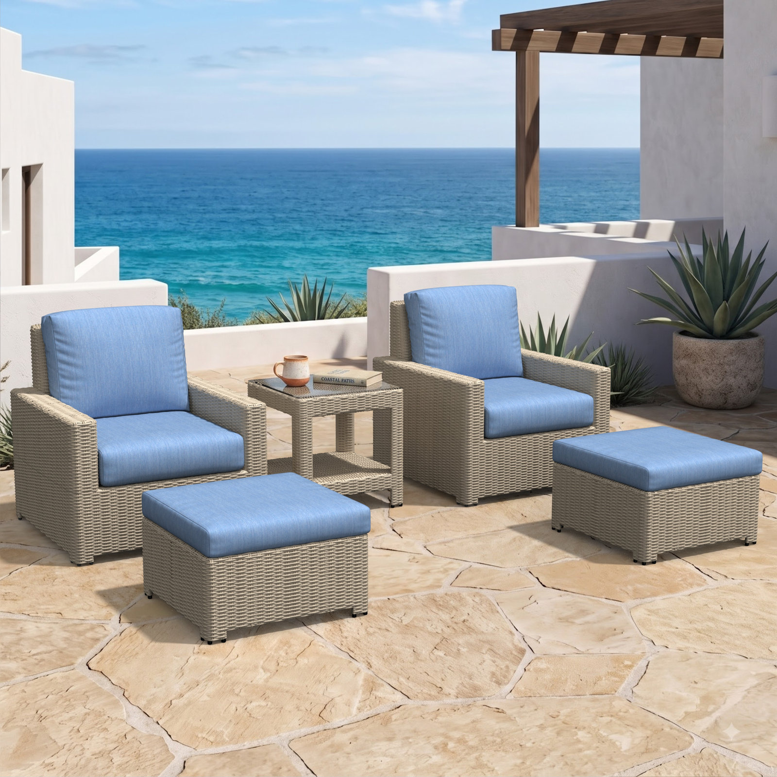 Henri 2-Person Sunbrella® Patio Seating Group, Sunbrella® Mira Bluebell