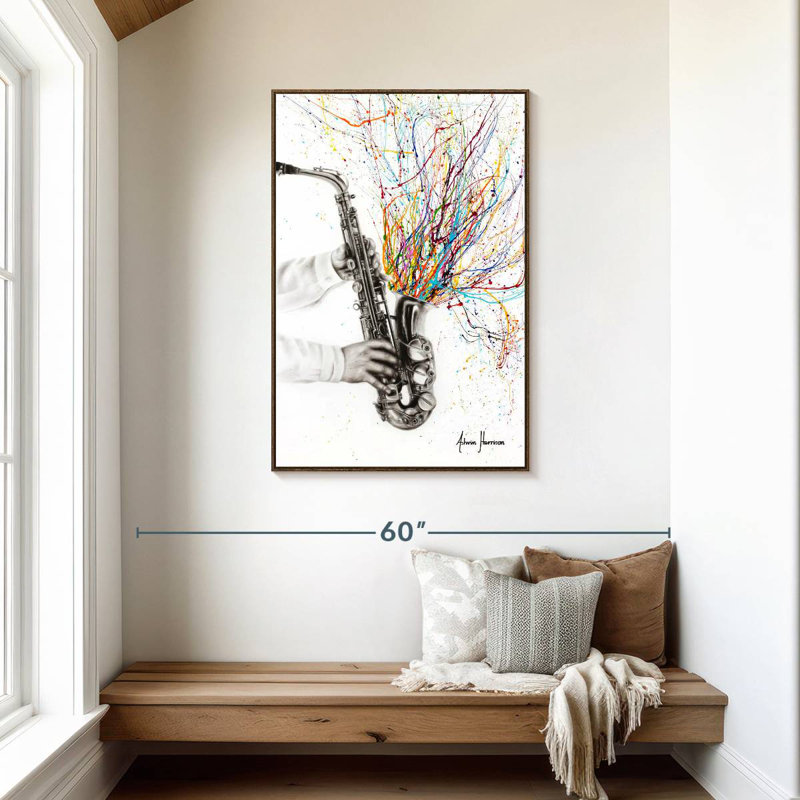 Le saxophone jazz, 29" x 43", Floating Frame Walnut