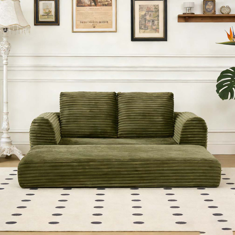 2-in-1 Folding Convertible Sofa Bed, Modern Corduroy Sleeper Couch with 2*pillows, Futon Modular Upholstered Boneless Loveseat with Pull-Out Bed