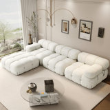 Beige Modular Boucle Sectional Sofa | L-Shaped 4-Seater | Comfy Cloud Couch with Ottoman