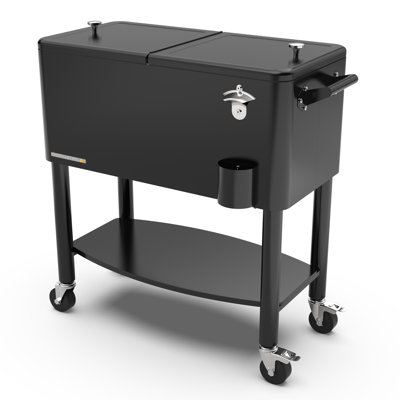Permasteel - 80QT Rolling Patio Cooler with Divider & Shelf - Black