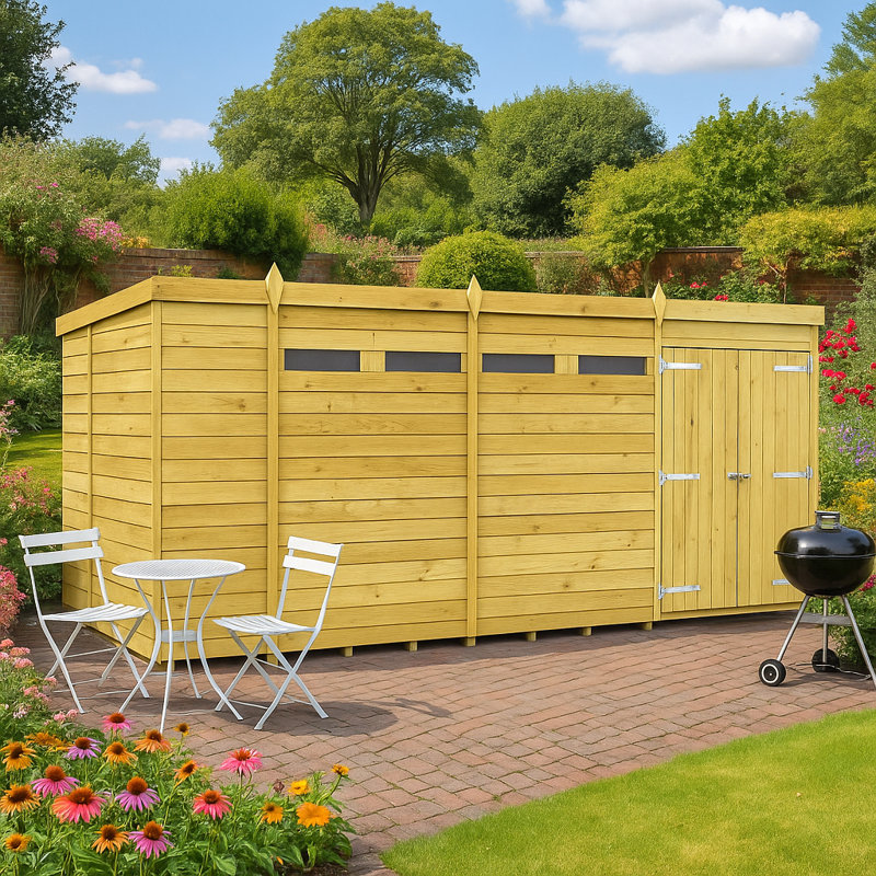 Pent Security Shed - Double Door, 15ft x 6ft