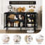 Buffet avec portes et rangement en verre, grande table buffet de 47 po, armoire de cuisine moderne avec tablettes, bar à vin pour la salle à manger, noir