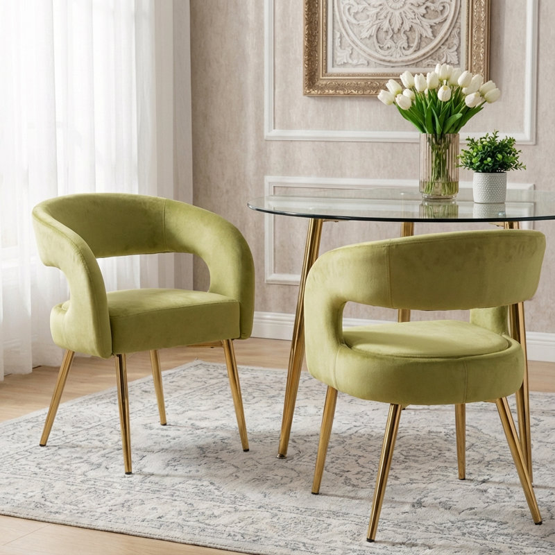 Upholstered Dining Chairs  Luxury Velvet Dining Room Chairs With Gold Metal Legs Modern Comfy Barrel Armchairs For Kitchen Living Room Recepition Restaurant