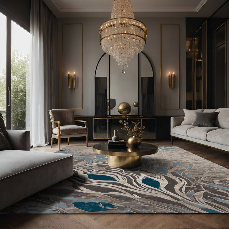 Tapis noir soyeux et moelleux, Rectangulaire 3 pi x 5 pi