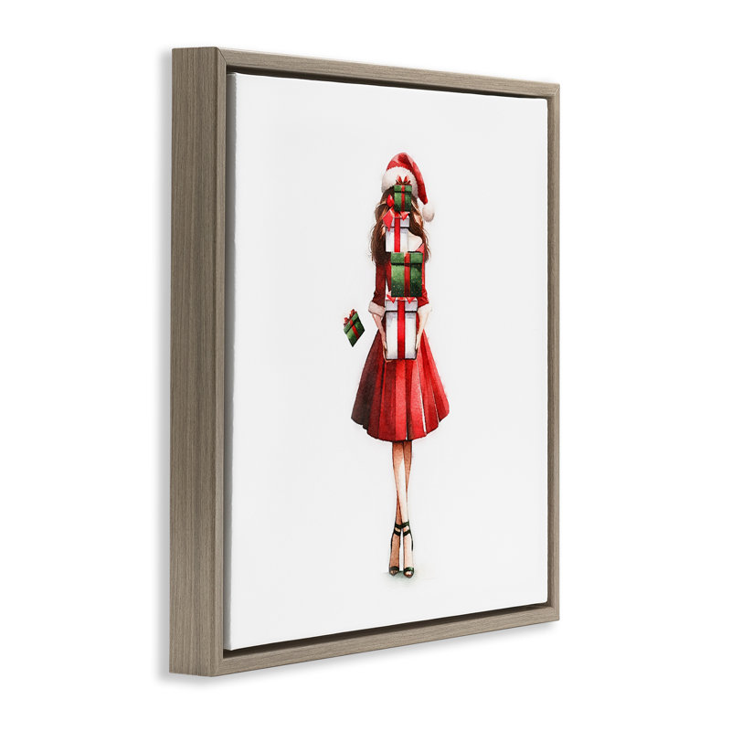 «Carrying Christmas Fun» par Amanda Greenwood, Cadre flottant orme Montalcino, H 18 po x l 18 po
