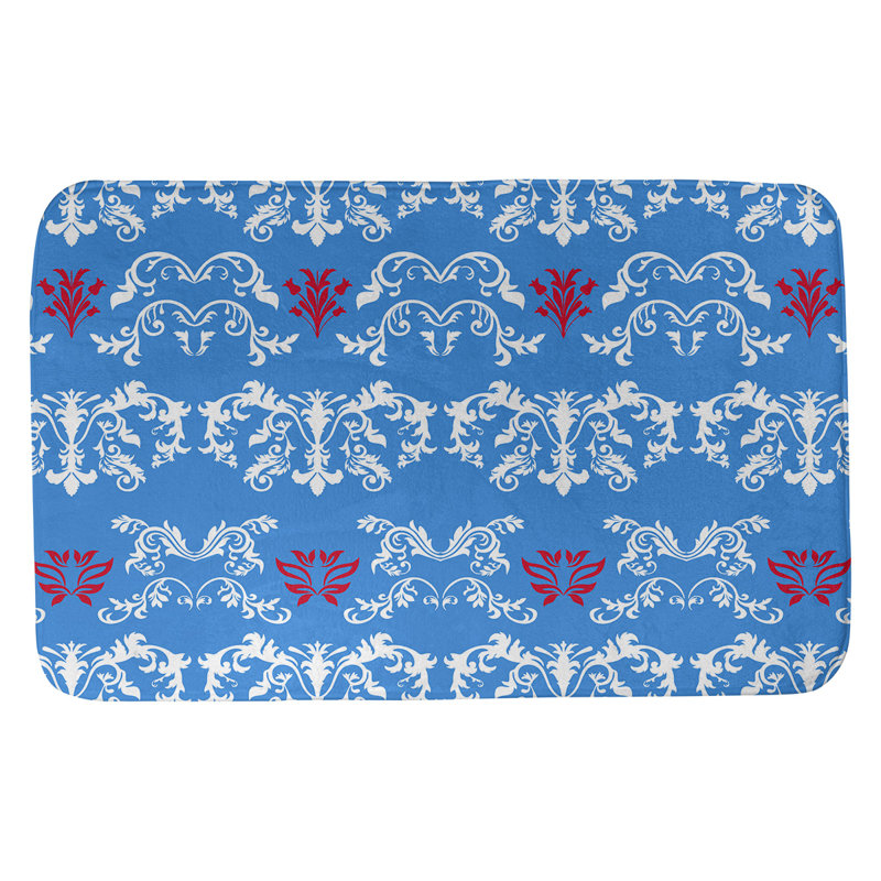 Tapis pour salle de bain Houston, l 21 po x L 34 po, Blanc / bleu clair / rouge
