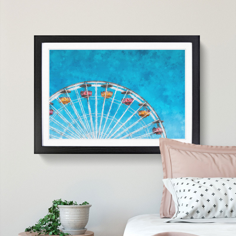 Santa Monica Pier Ferris Wheel - Picture Frame Painting Print, Black Framed, 62cm H x 87cm W x 2cm D