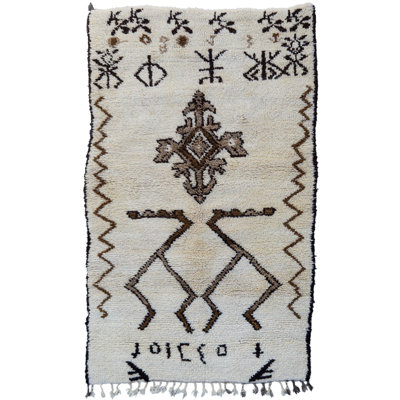 One-of-a-Kind 3'6" X 5'9" 1980s Wool Area Rug Tan/Dark Brown/Chocolate