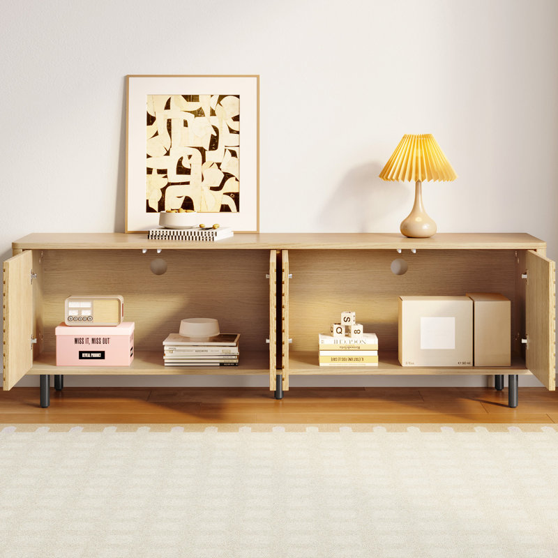 Modern Wood Color TV Stand for Living Room, Bedroom, Television Stand with 2 Cabinets