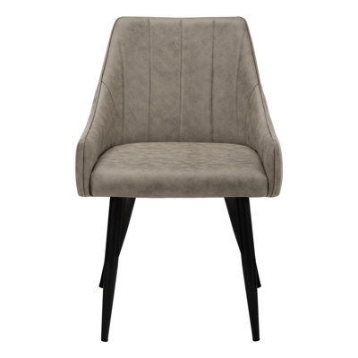 Set of 2 Upholstered Dining Chairs, Taupe Polyurethane, Black Metal, Contemporary