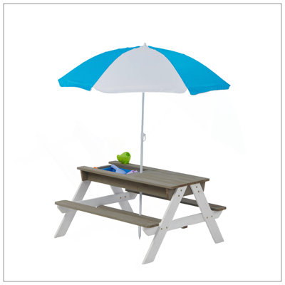Table de pique-nique en bois pour enfants, table de sable et d'eau avec parasol, table d'activités pour jouer sur le patio extérieur