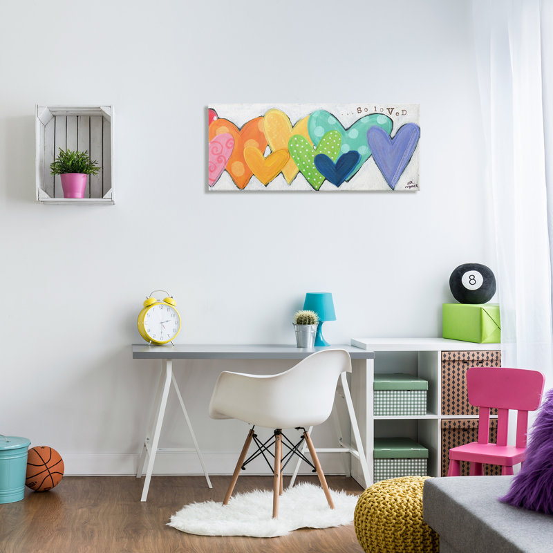 Patterned Hearts Multicolor Abstract Canvas Wall Art, 40" x 17"