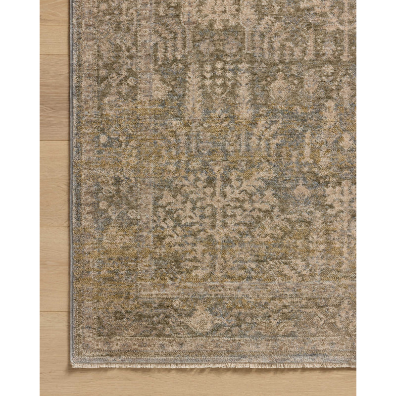 Large Gray and Moss Synthetic Vintage Area Rug