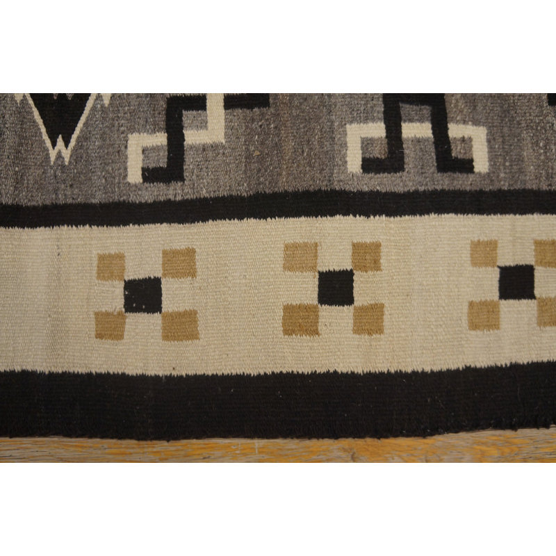 Antique Navajo Small Scatter Size Wool Gray, Ivory Beige Cream White Rug
