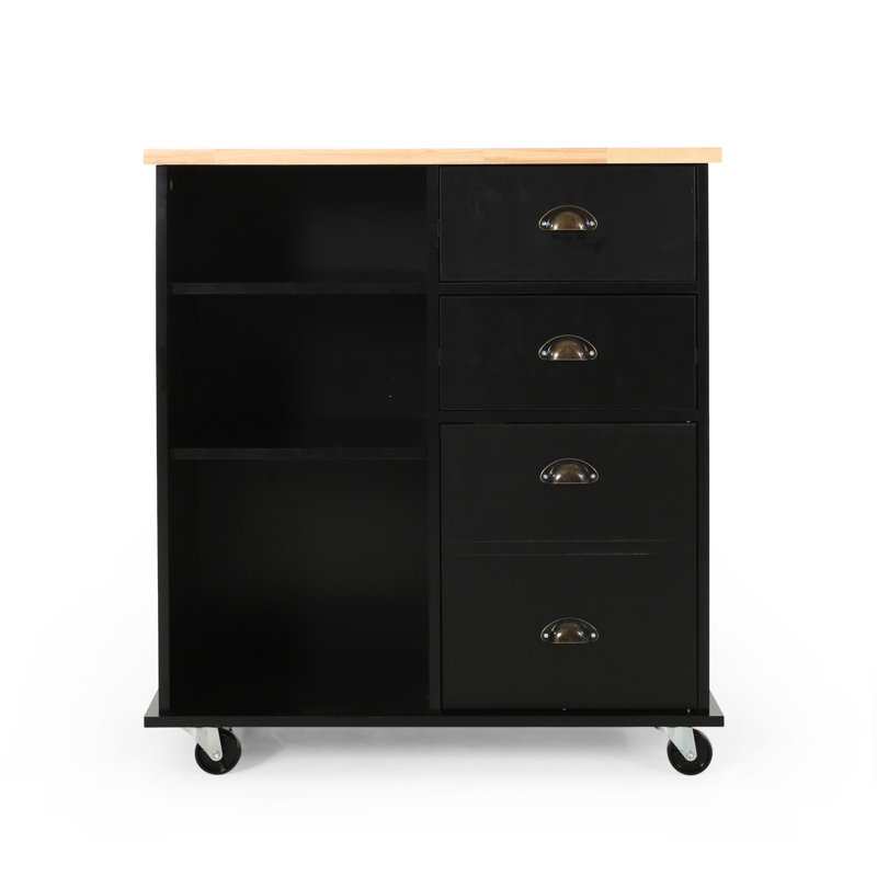 Provence Kitchen Cart With Ample Storage And Mobility, Black