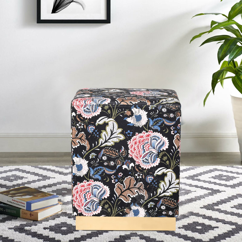 Repose-pieds Ellynn, Rose / bleu / velours noir