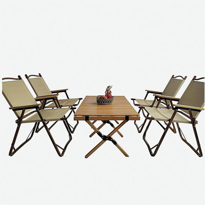 Ensemble de salle à manger multifonctionnel pliable et portable, 1 table de salle à manger et 4 chaises pliantes, intérieur et extérieur universel, naturel