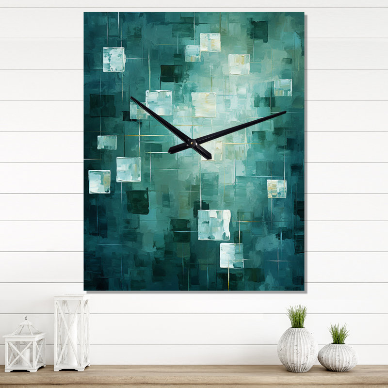 Evanescence de rêves rétro abstrait turquoise III - Peinture abstraite horloge murale surdimensionnée, Moyen
