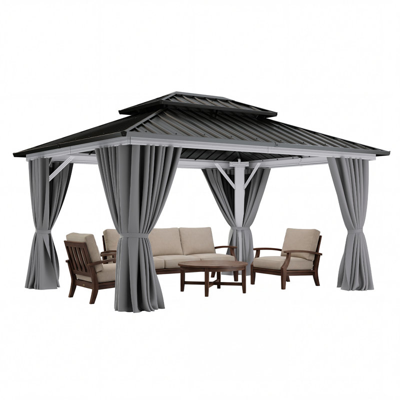 10 Ft. W x 12 Ft. D  Outdoor Aluminum Hardtop Gazebo with White Frame, 115.2" H x 144" W x 120" D
