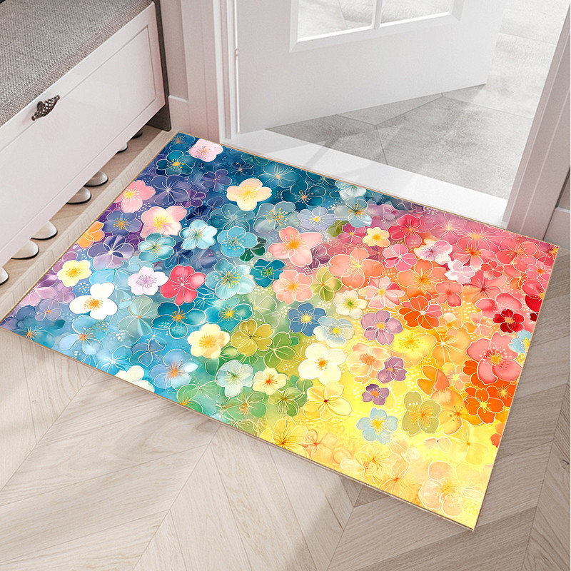 Non-slip Door Mat Entrance Mat, Flowers Outdoor Doormat, 24"W X 36"L, Colorful flowers 01