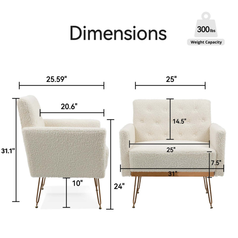 Chaise d'appoint rembourrée Modern, Blanc
