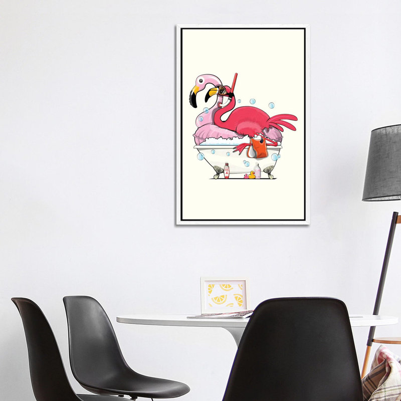 Flamingo In The Bath by WyattDesign - Gallery-Wrapped Canvas Giclée on Canvas, White Floater Framed