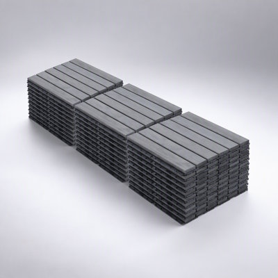 30 PCS Interlocking Deck Tiles, Striped Pattern Acacia Hardwood for Outdoor Flooring, Waterproof and Easy to Install Patio Solution