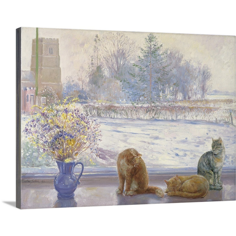 «Winter Prospect with Cats» par Timothy Easton - reproduction d'art sur toile, Toile tendue, H 18 po x l 24 po x 1,25 po