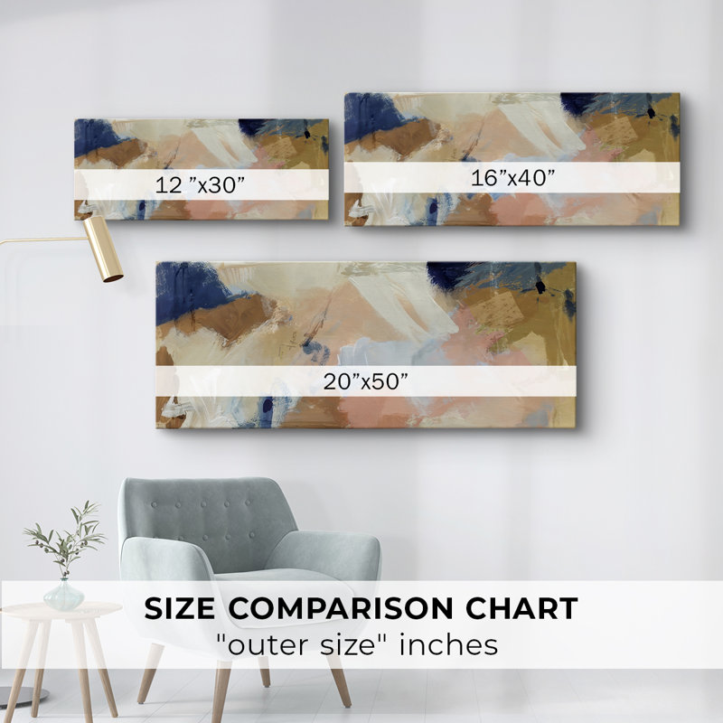 Apricot Navy Swirl II- Gallery Wrapped Canvas -Ready to Hang, 12" H x 30" W