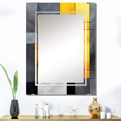 Miroir mural jaune et gris Fusion géométrique, abstrait géométrique moderne - jaune et gris Fusion géométrique III