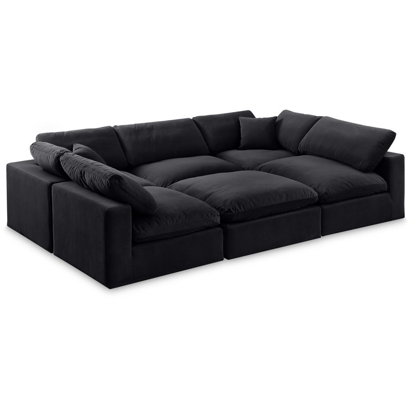 Hocroft Velvet U-Shaped Sectional Reversible, Black Velvet