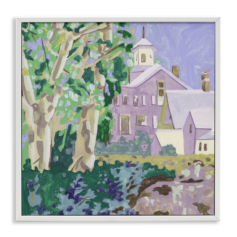 «Town Church Through Trees», art de la giclée par Melissa Wang, Giclée encadrée blanc bord de mer, H 17 po x l 17 po