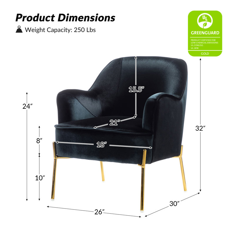Cleo 26" Wide Contemporary Chair with Recessed Arms, Black