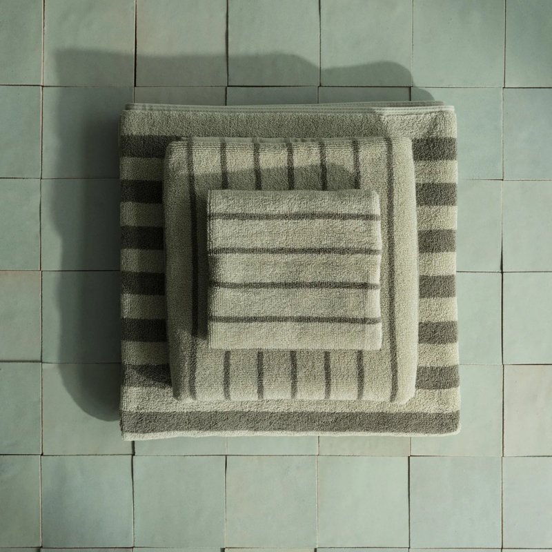 100% Cotton Hand Towel, Desert Sage/Agave Green Narrow Stripe