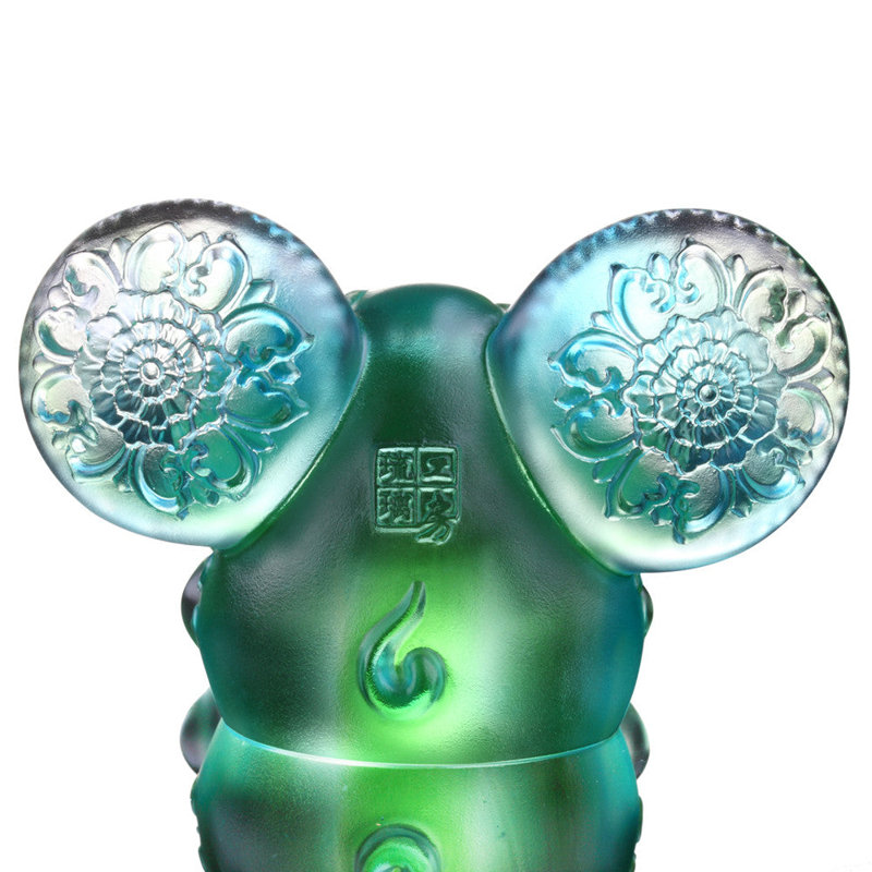 LIULI, animal en cristal, année du rat, souris-souris | Come Fortune, Bleu ciel / vert printemps