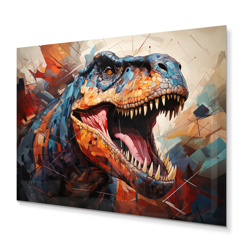 Décoration murale en métal dinosaure préhistorique géométrique II - animaux, H 12 po x l 20 po
