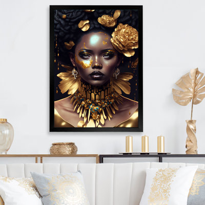 Gold And Black Floral Woman VI - Woman African American Wall Art