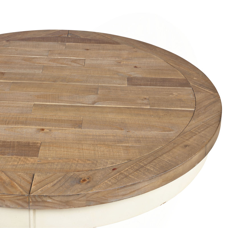 Table de salle à manger ronde en bois blanc antique et chêne vieilli